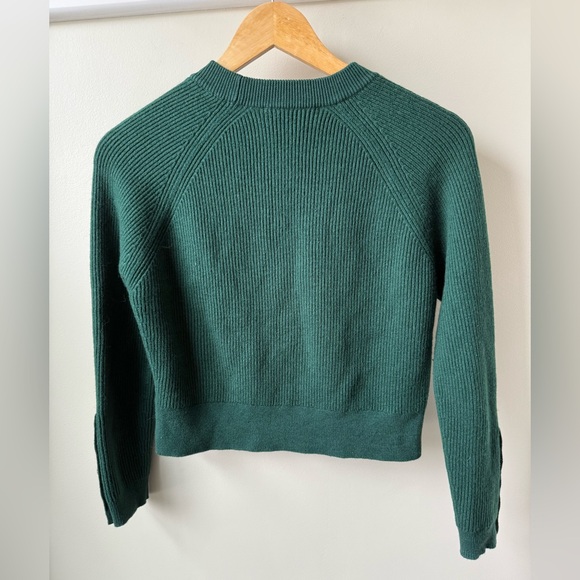 SEZANE Sami Jumper Sweater Ribbed Cropped Merino Wool Organic Cotton Green S - Picture 3 of 8